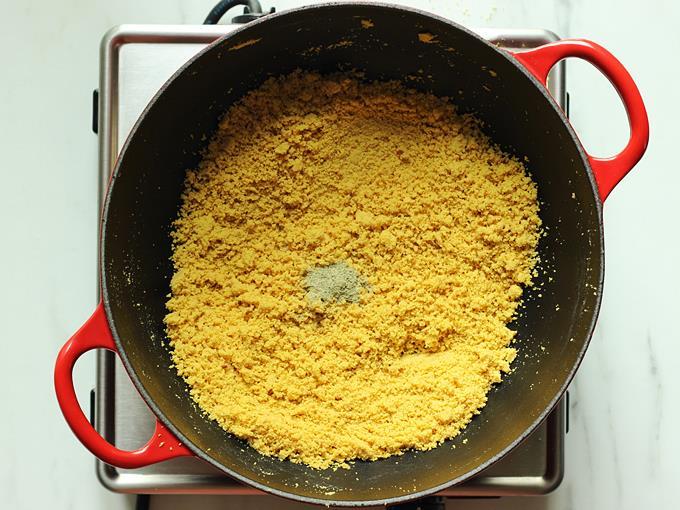 Begin to roast on a medium flame until aromatic and deep golden