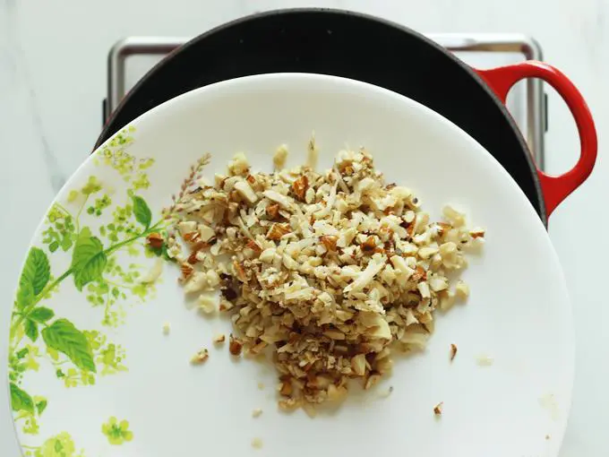 remove nuts coconut to a plate to make gond ladoo