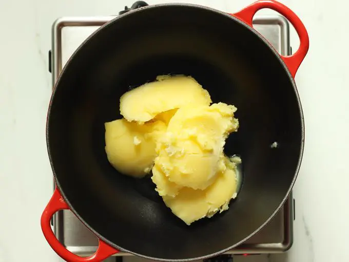 heating ghee to make jalebi