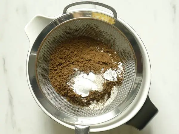 dry ingredients - cocoa, baking powder, baking soda and salt