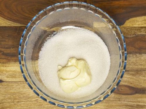 beat butter and sugar to make banana cake batter