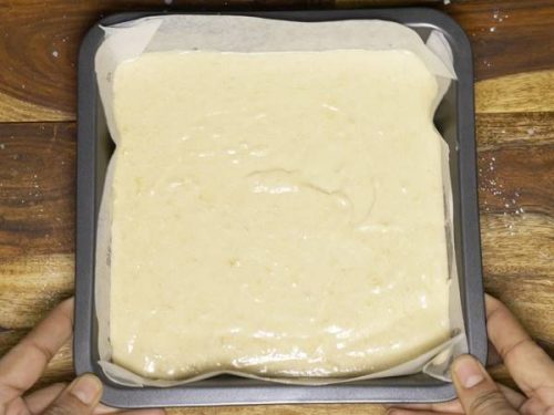 transfer cake batter to pan