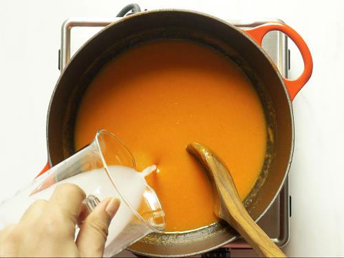 stirring in corn starch to tomato soup