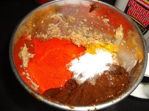 adding chilli powder turmeric salt for allam pachadi