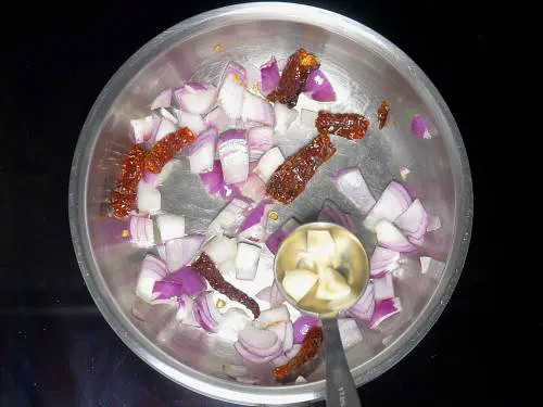 frying onions for tomato chutney