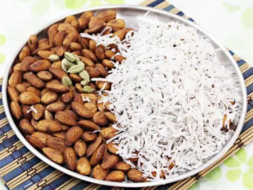 roasting almonds for badam ladoo