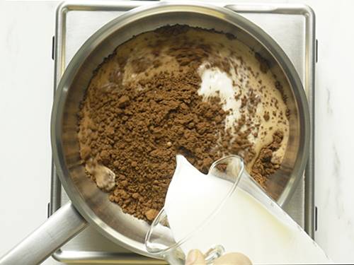 mixing together cocoa milk sugar