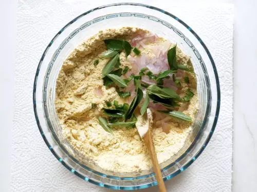 herbs and onions to make chicken pakora