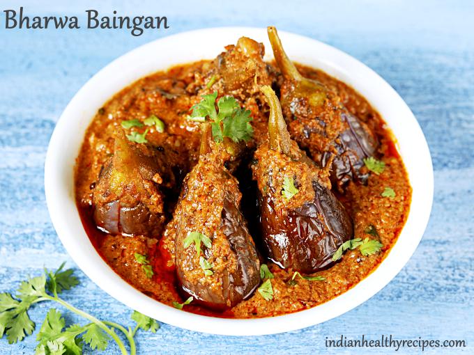 Bharwa baingan Eggplant curry Swasthi's Recipes