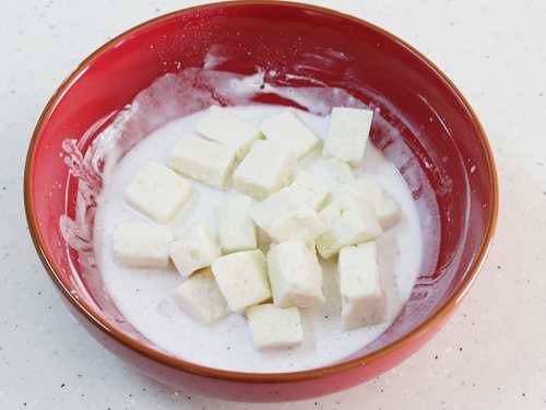 coating the paneer in batter for chilli paneer