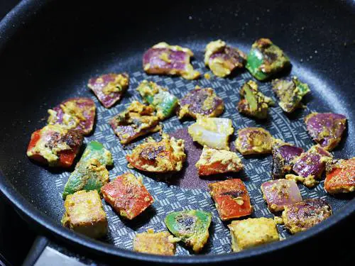 grilling veggies for paneer tikka masala