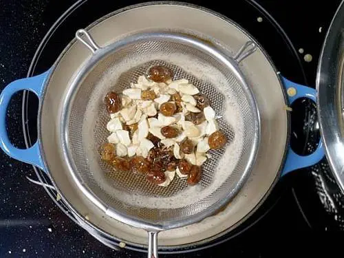 frying nuts and raisins