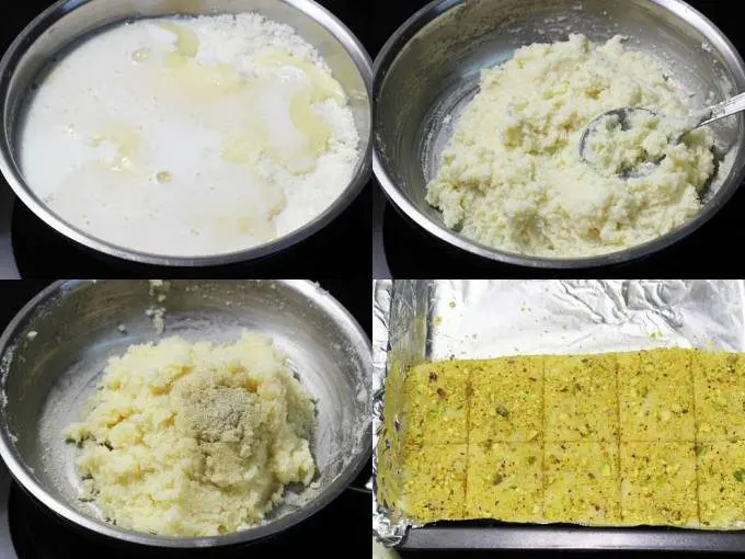 making coconut barfi with condensed milk