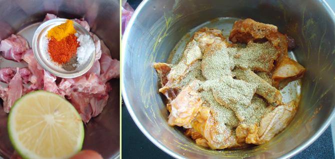 marinate chicken with spices for kerala chicken