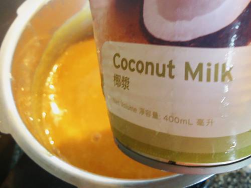 pouring coconut milk