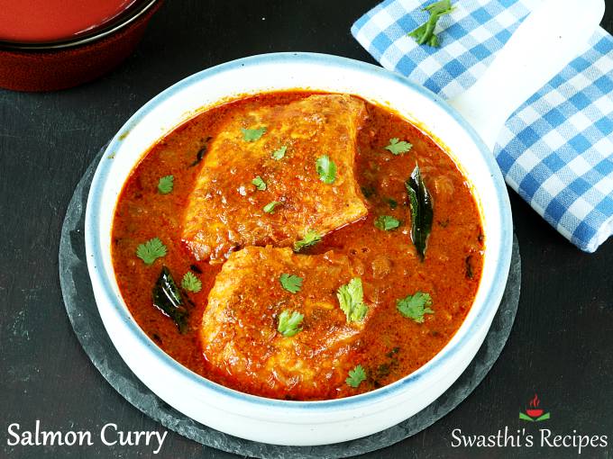 Salmon Curry Recipe Indian Coconut Salmon Curry Swasthi S Recipes