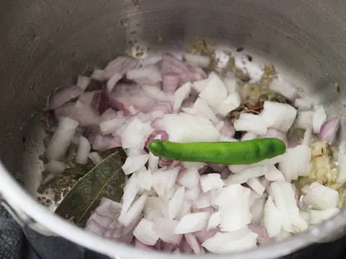 frying onions in a pot