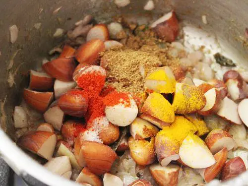 adding the seeds along with spices to the pot