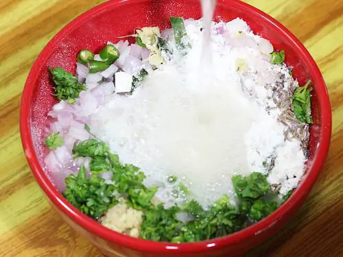 pouring water to make batter