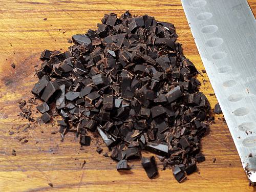 chopped chocolate on a chopping board