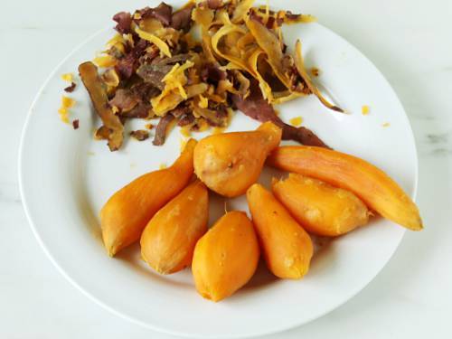 peeling boiled sweet potatoes