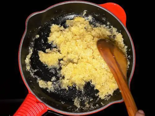 jaggery dissolves in the pan