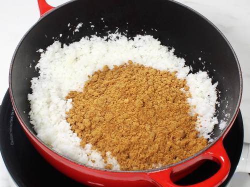 adding jaggery to make modak filling