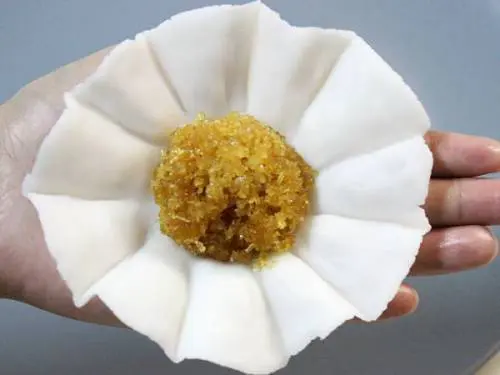 handmade pleated puri with stuffing in the center