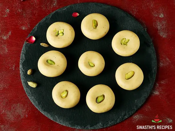 peda recipe made with milk powder on a black slate