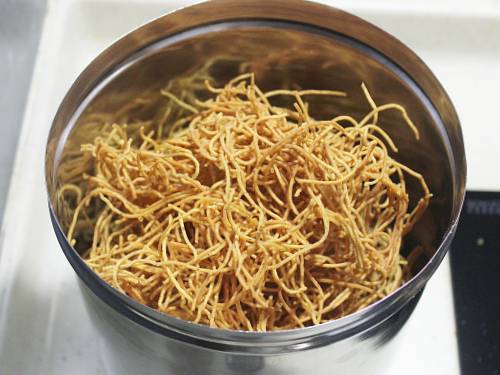 Aloo bhujia recipe  Crunchy aloo sev    Swasthi s Recipes - 27