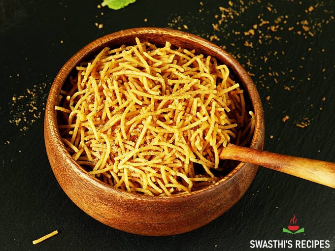 Aloo bhujia recipe  Crunchy aloo sev    Swasthi s Recipes - 59