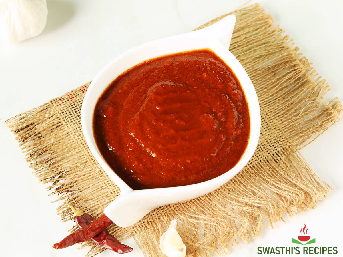Garlic chutney (red chutney recipe) Swasthi's Recipes
