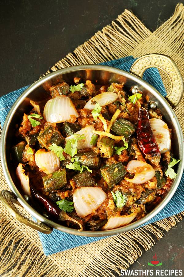indian okra in a kadai