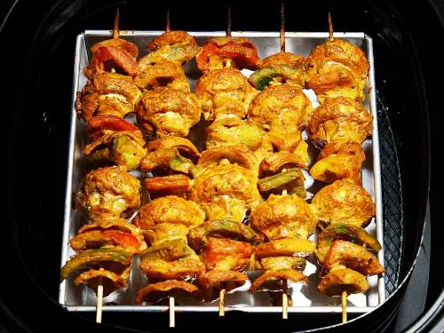 grilling mushroom tikka skewers in air fryer