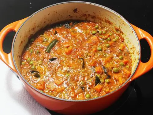cooked carrot curry in a pot