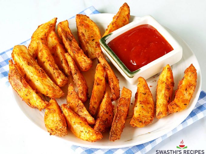 Potato wedges, How to make potato wedges Swasthi's Recipes