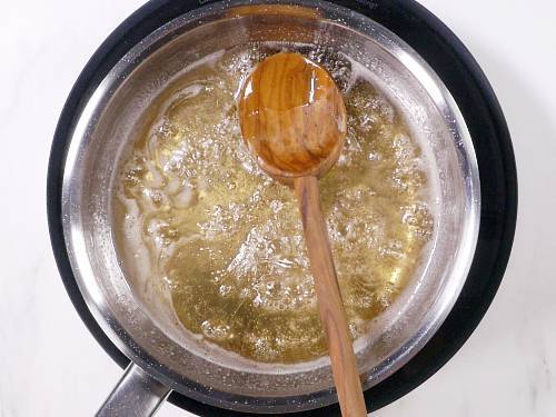 boiling sugar syrup in a pan