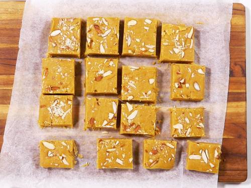 sliced besan burfi ready to serve for diwali