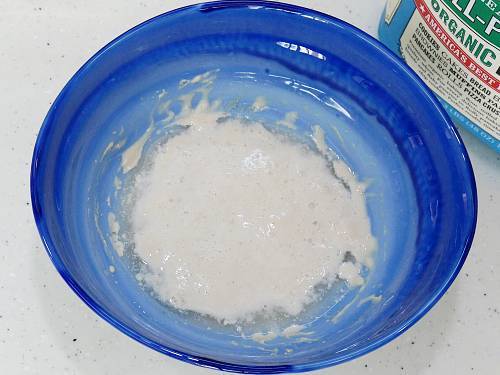 yeast activated and proofed in a bowl to make pizza dough