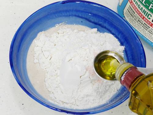 add flour oil and salt to the yeast mixture
