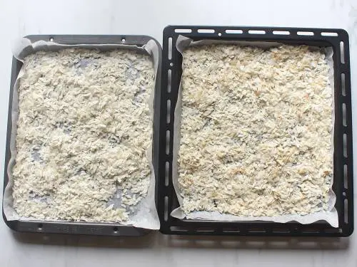 oven roasted flattened rice in tray