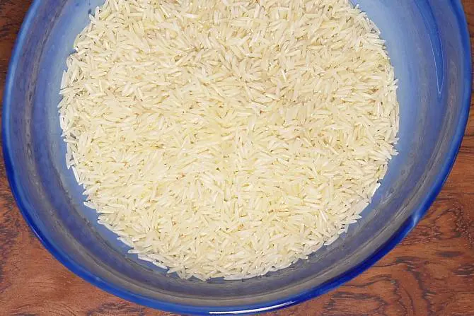 blue bowl with basmati rice
