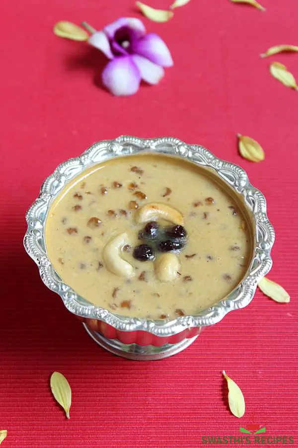 javvarisi payasam in a silver bowl offered during pooja