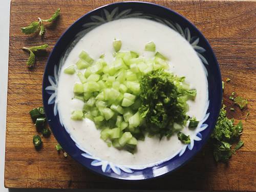 add chopped ingredients to yogurt