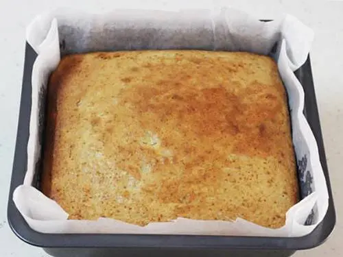 baked banana cake cooling on the counter