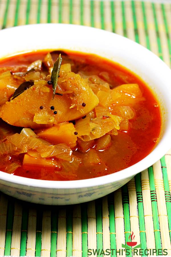 Gummadikaya pulusu   Pumpkin pulusu   Swasthi s Recipes - 36