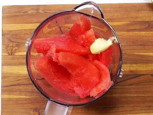 add ingredients to blender to make watermelon juice