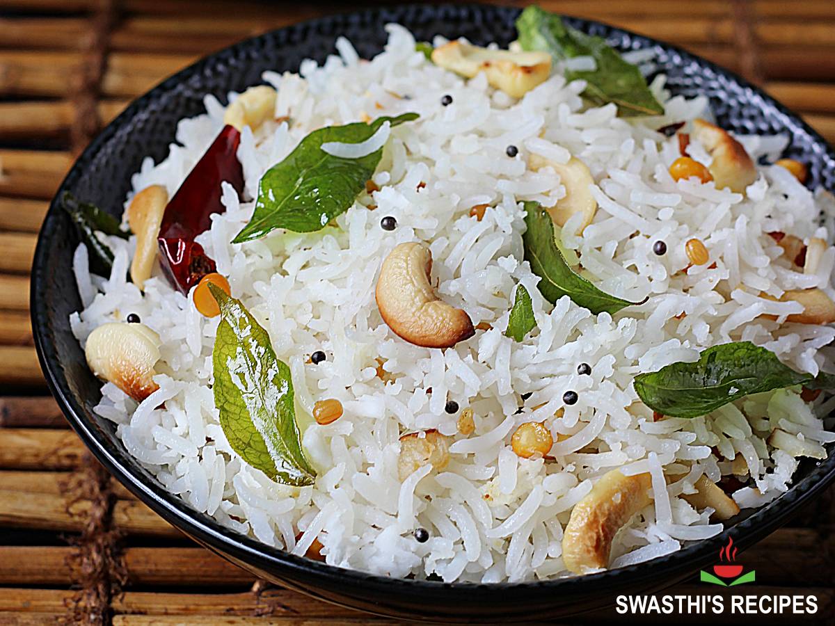 Coconut rice recipe (Thengai sadam) - Swasthi's Recipes