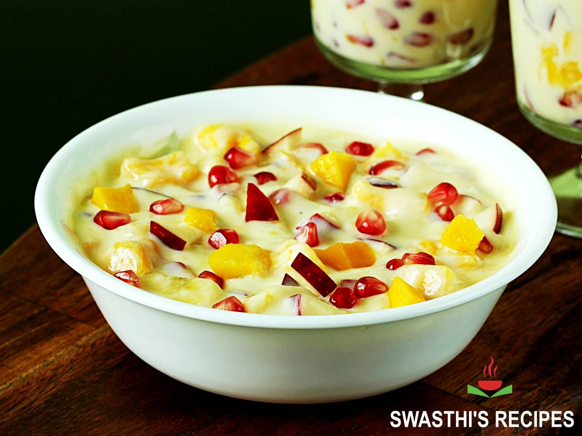 Fruit custard recipe (Fruit salad with custard) - Swasthi's Recipes