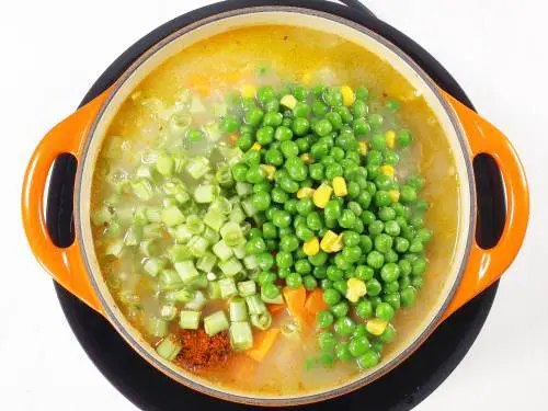 mixed vegetables added to barley soup